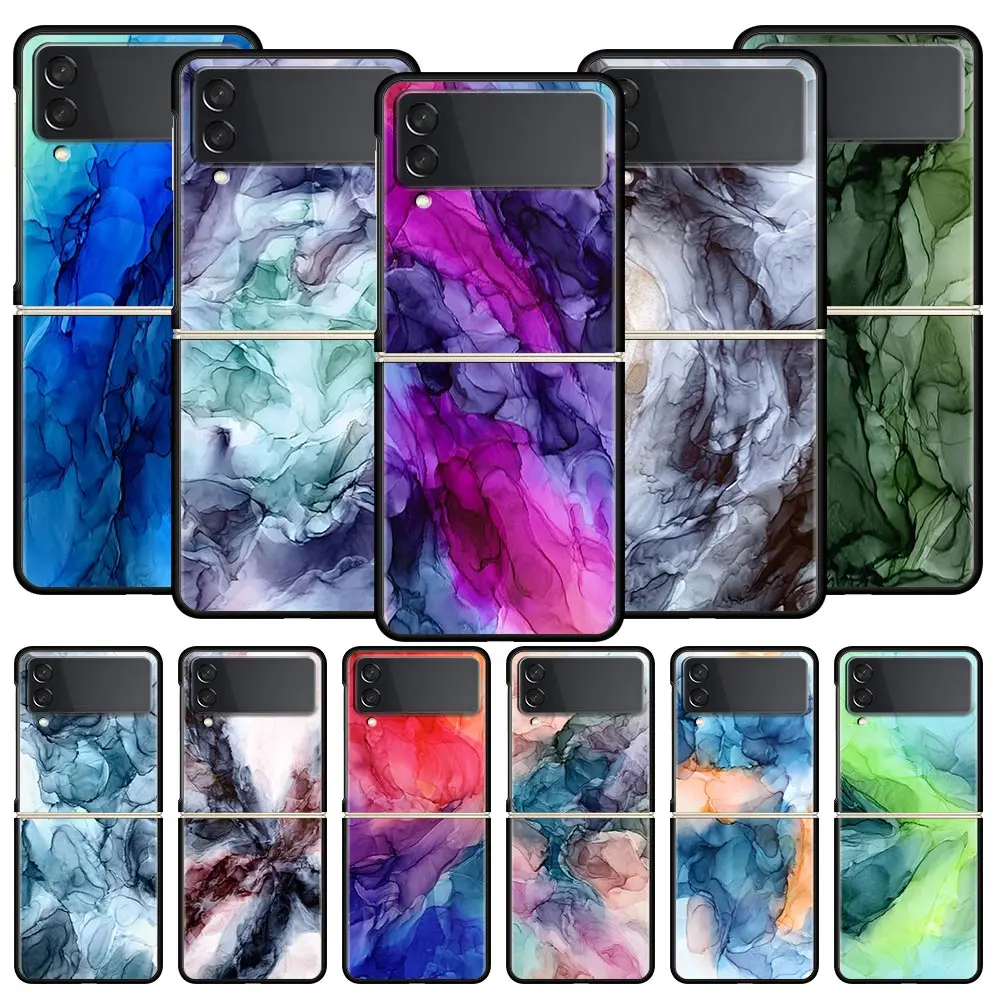 Phone Case for Samsung Galaxy Z Flip 3 4 5 6 7 Folding Shell For Samsung Z Flip4 PC Hard Cover Ink Brush Painting Marble