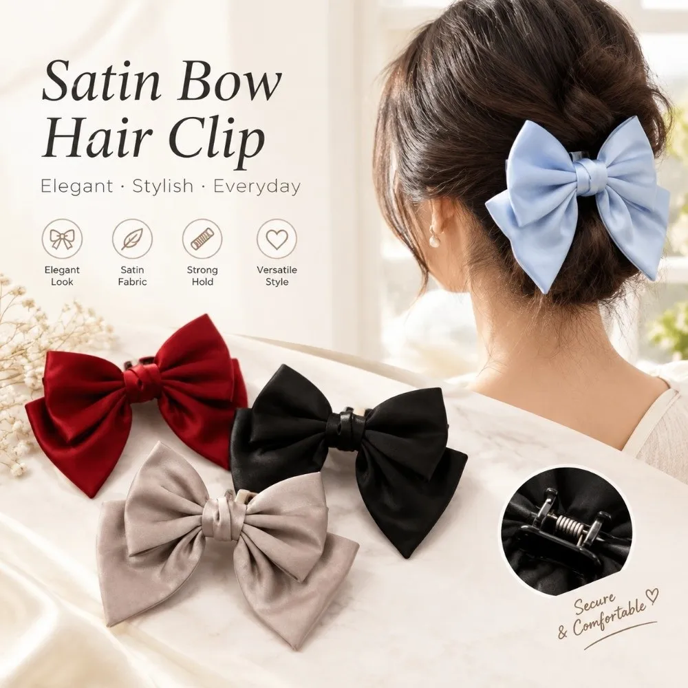 Daily Wear Korean Style Bowknot Hair Clip Satin Spring Clip French Hair Bow Clip Elegant Cute Back of Head Clip Girls