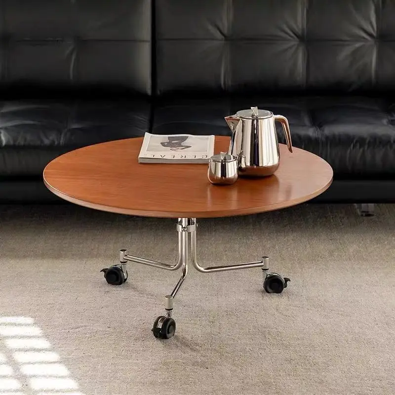 

Free coffee table/movable/solid wood/tempered glass/stainless steel Bauhaus/small round table