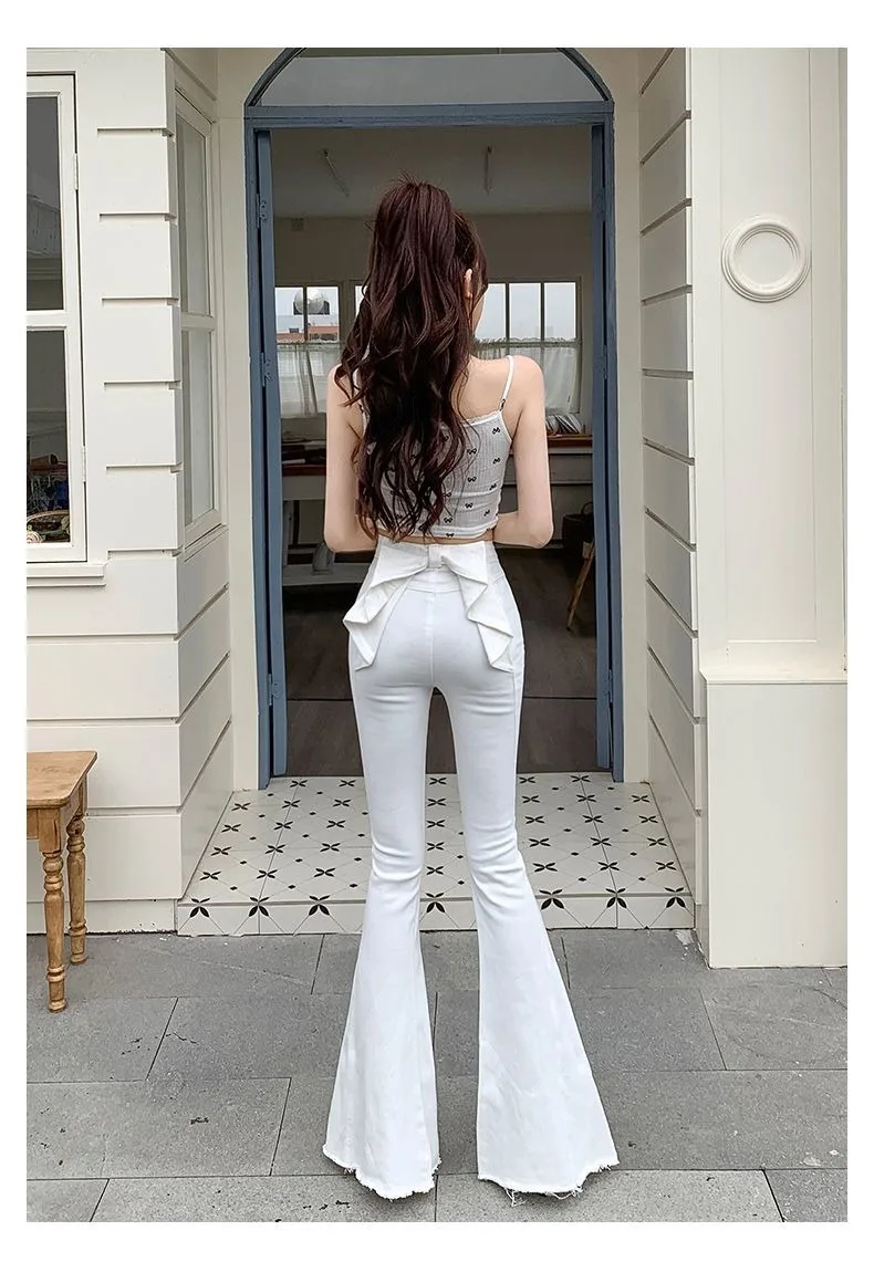 Bow Tie Jeans Women's American Vintage Three-dimensional Micro-large Summer Thin Pants New High-waisted Skinny Hip Flare Pants