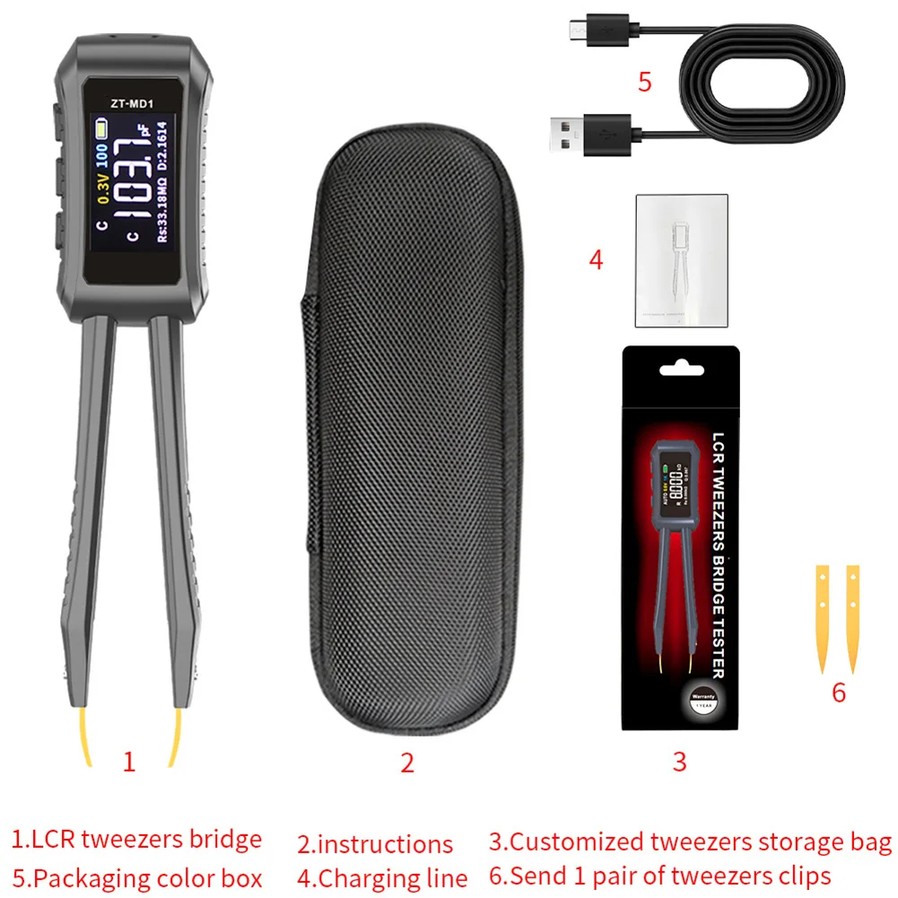 1 Set Intelligent Digital LCR Bridge Tweezer ZT-MD1 LCR Meter Tester Multimeter Tester Measurement Tools