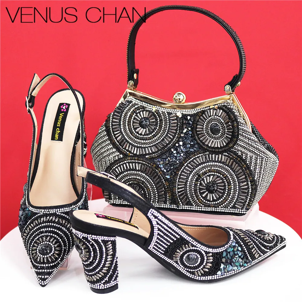 Italian Design Fashion Crystal Fish Mouth High Heels Elegant Exquisite And Mature Women's Sandals And Square Bag Set