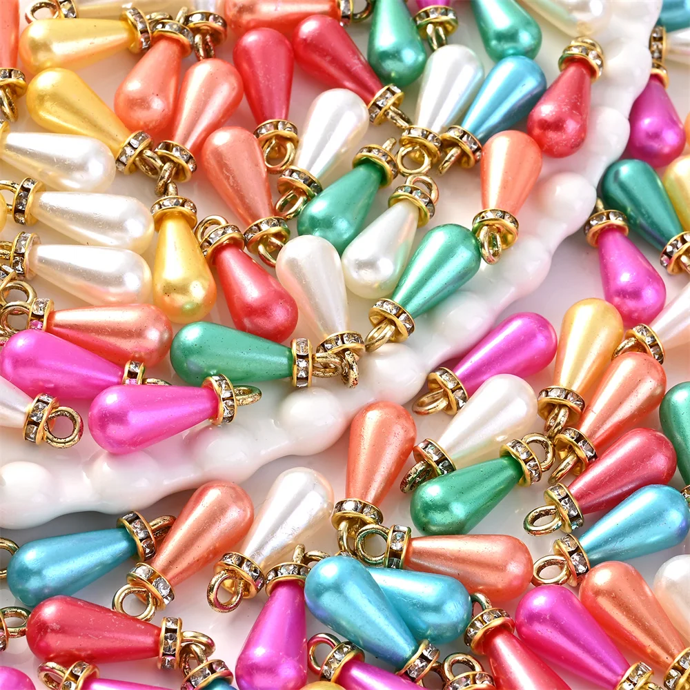 20 piezas dijes de gota de agua coloridos de 8x21mm, colgante de cuentas acrílicas de perlas de imitación para fabricación de joyas, collar, pulsera, pendiente