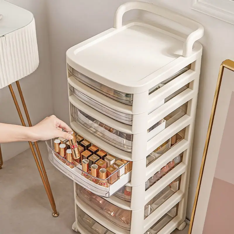 Nail art storage car, large-capacity cosmetic storage box, multi-layer transparent floor drawer storage cabinet, light luxury
