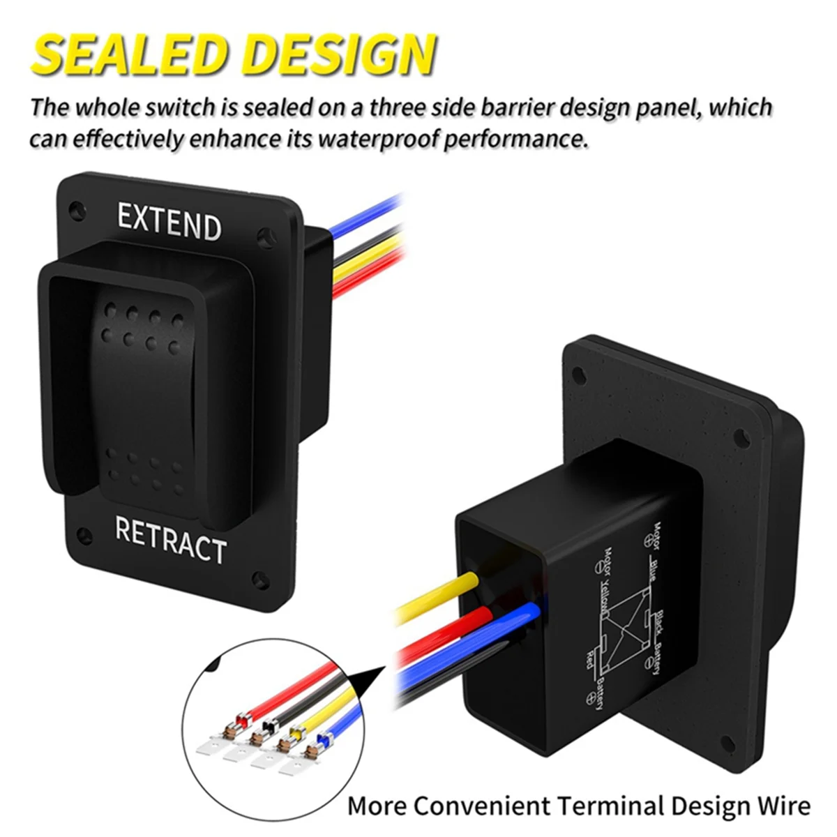 ABWG-2PCS Reverse Polarity Switch 12V DPDT Momentary 3 Position Rocker Switch IP67 Waterproof Marine ON Off ON 20A for