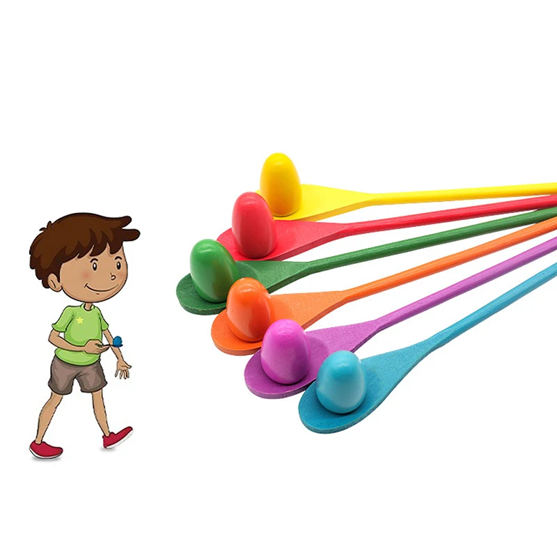 6 Pcs Egg Spoon Race Game Sets, Wooden Balance Relay Games For Kids Carnival Birthday Party Outdoor Games