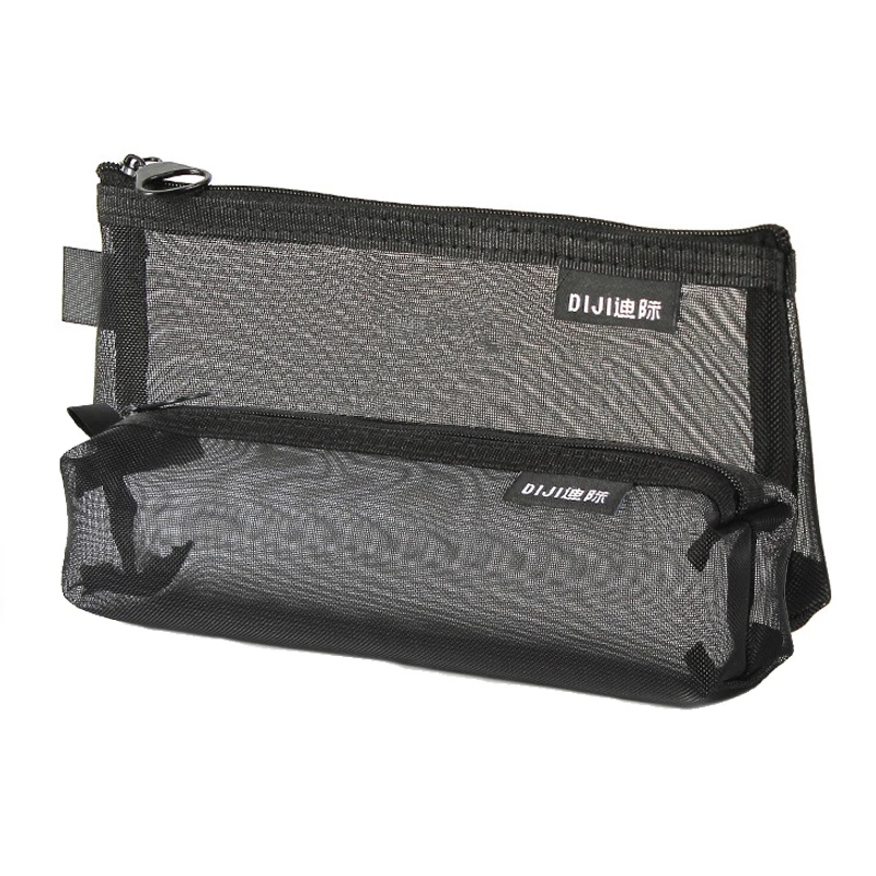 Mesh Gray Black Nylon Makeup Wash Case Large Capacity Transparent Cosmetic Brush Bags Students Simple Holiday Nylon Pencil Case