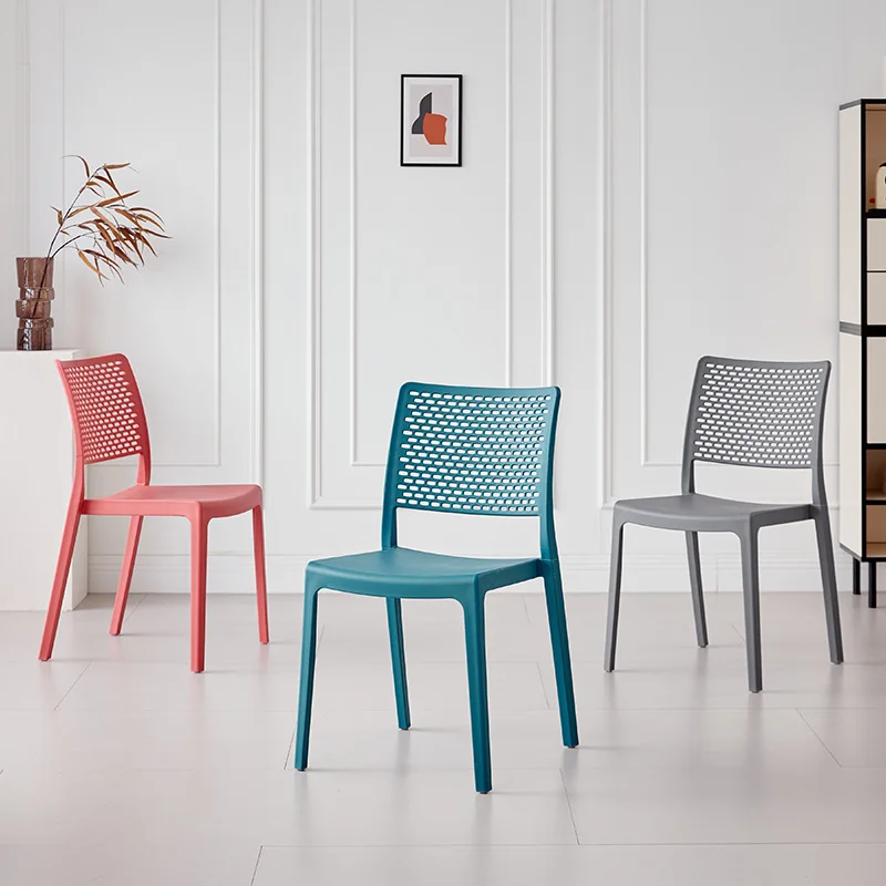 Stackable Dining Chair Dining Table Casual Plastic Hollow Eating Queuing Milk Tea Shop with Armrest Back Chair