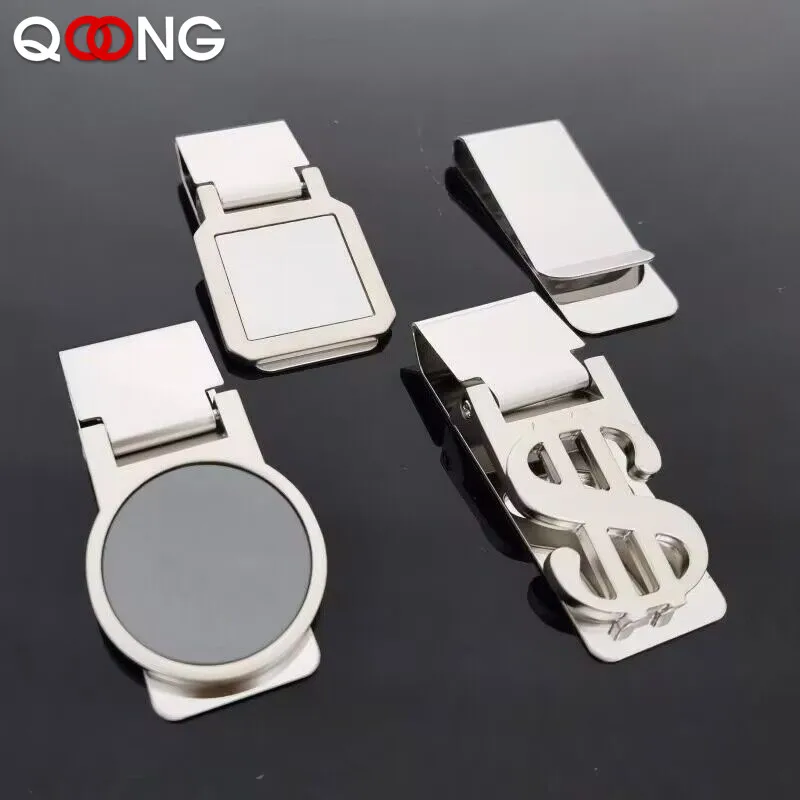 QOONG Custom Lettering Stainless Steel Metal Money Clip Simple Dollar Cash Clamp Holder Quality Money Clip Wallet For Men Women