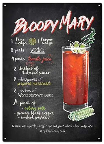 STYSLS Bloody Mary Metal Tin Signs, Drinks and Cocktails Colorfast Posters, Decorative Signs Wall Art Home Decor