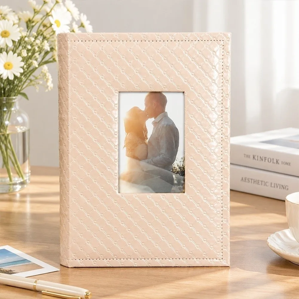 Embossed Holds 300 Photo Album 6x4 Photos PU Leather Memory Book Front Photo Window Lay Flat Photo Book For Loved Ones