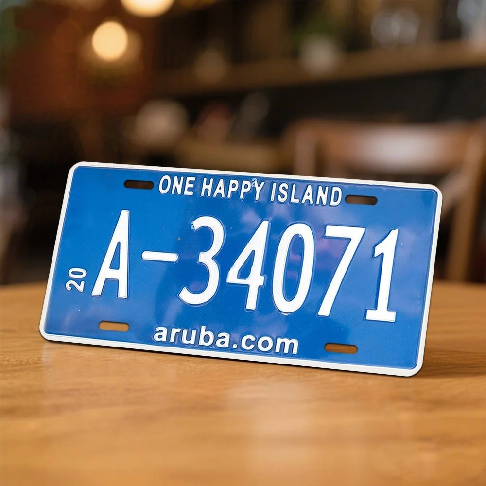 لافتة ديكور حائط معدنية - تصميم لوحة ترخيص قديمة مع "One Happy Island" وAruba.com، ديكور مدخل المرآب الريفي لـ