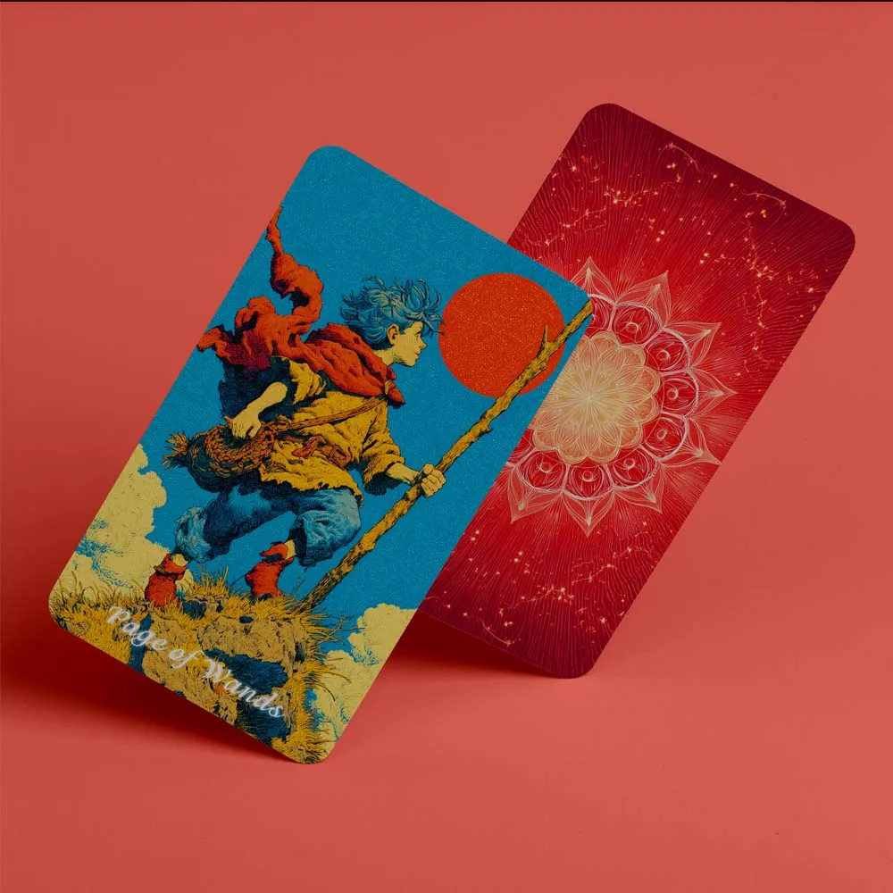 Wheel Of Seasons Summer Blaze Tarot Cards, 80 Red Trim Large Divination Deck, Entry Level Fortune Telling Card Game for Starters