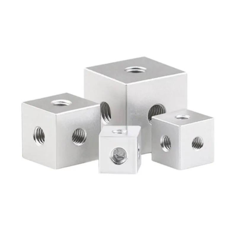 6-Sided M3 M4 M5 M6 Screw Holes Nut Block Aluminum Alloy Locking Connection Square Nut Bracket Fixing Thread Plate Block Cube