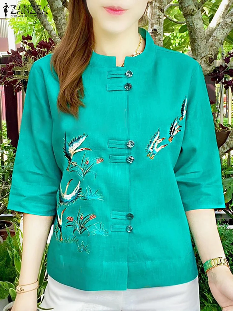 

Vintage Shirts ZANZEA Women 3/4 Sleeve Buttons Up Blouses Summer Printed Shirt Female Tops Casual Holiday Blusas Oversize Mujer