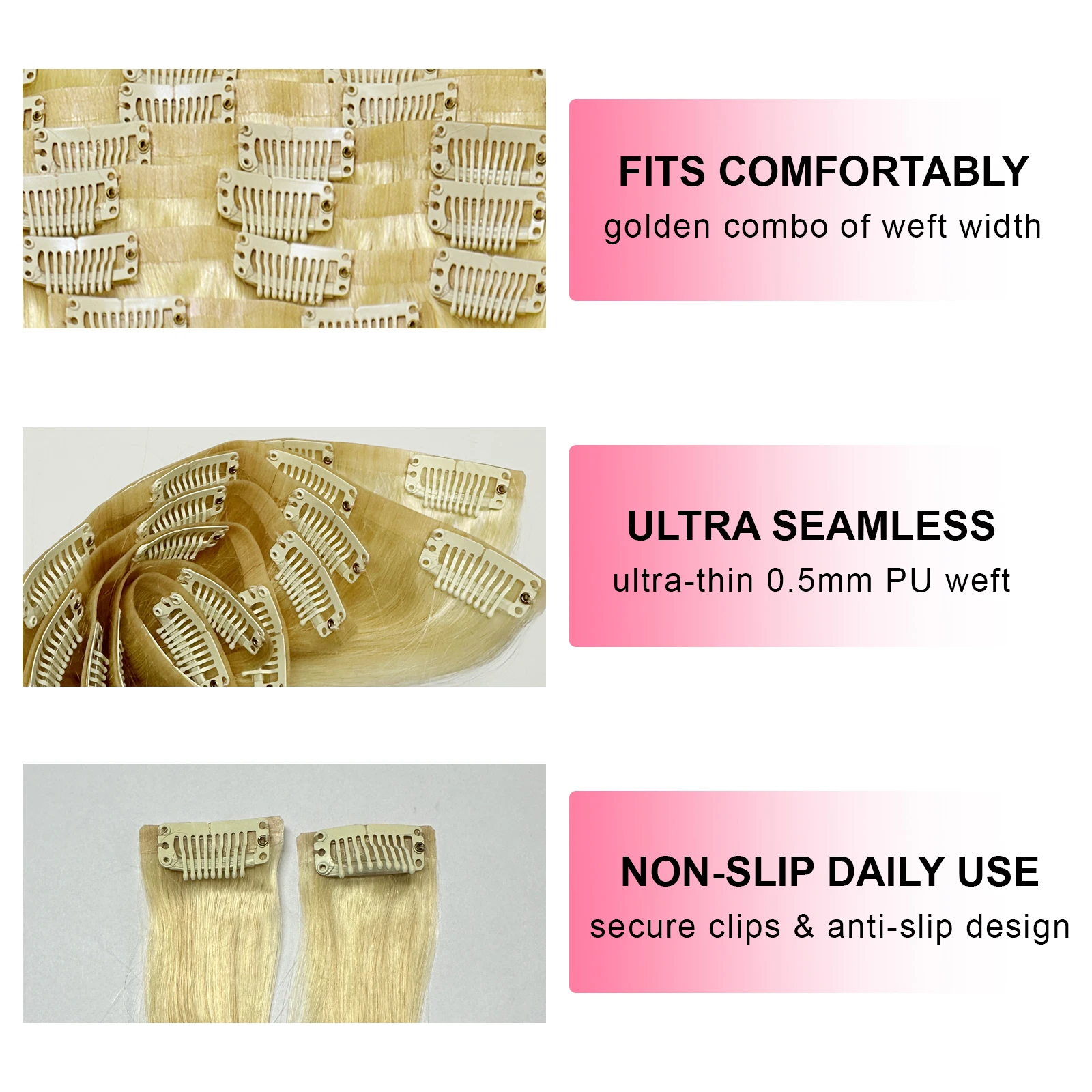 وصلات شعر بمشبك أشقر 100% شعر خام برازيلي 613 مشبك مستقيم على شكل عظمة في شعر بشري طبيعي غير مرئي بدون خياطة