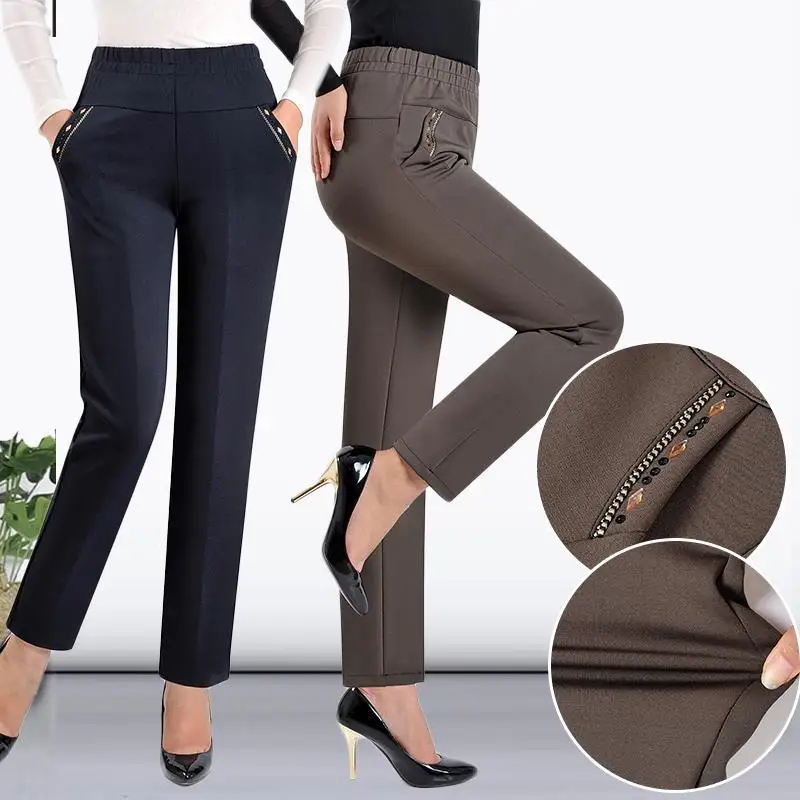 

Diamonds Autumn Winter Causal Women's Pants Fashion Solid Office Lady Straight Ankel-length Female Pants Trousers 12070528 T275