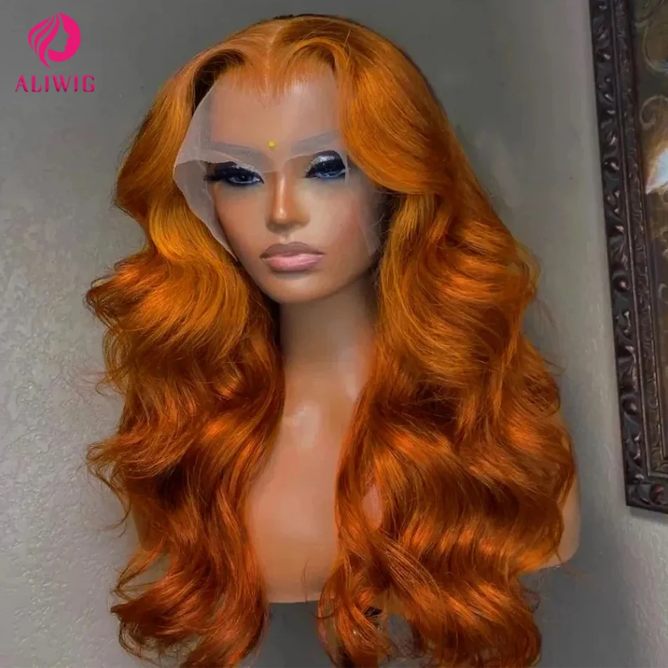 30 Inch Gember Oranje Body Wave Lace Frontale Pruik Hd 13X4 Lace Front Pruik Lijmloze Kant Pruiken Brazilianen Menselijk Haar Voor Zwarte Vrouwen