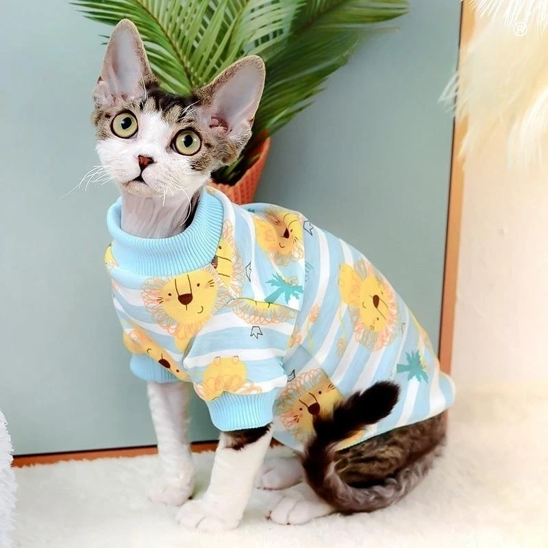 Sphynx Cat Sweatshirt Hairless Cat Dogs Clothes Fashion Cartoon Soft Cotton Coat Animal Paiting Turtleneck T-Shirt Pet  Products