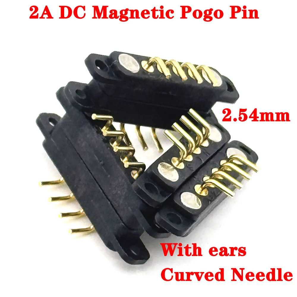 1Pair Curved Needle 2A DC Magnetic Pogo Pin Connector 4Pin With Ears Pogopin Male Female Spring Loaded DC Power Socket