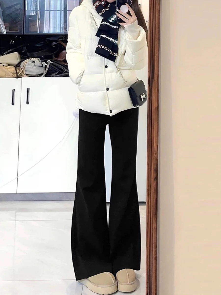 

Джинсы женские с высокой талией, расклешенные, прямые, весна-осень, больших размеров, эластичные, из хлопкового денима, утягивающие, буткат-брюки