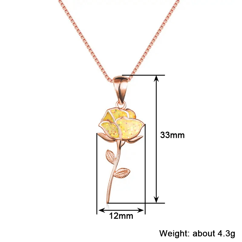Huitan Yellow Rose Flower Design Rose Gold Color Pendant Necklace for Lady Wedding Engagement Party Romantic Accessories Jewelry - view 3