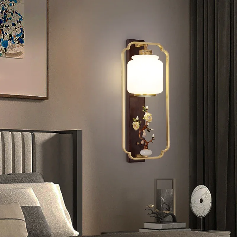 KERWIN  Contemporary Brass Wall Lamp Chinese Style Creativity LED Living Room Bedroom Study Room Hotel Villa  Aisle Wall Fitting