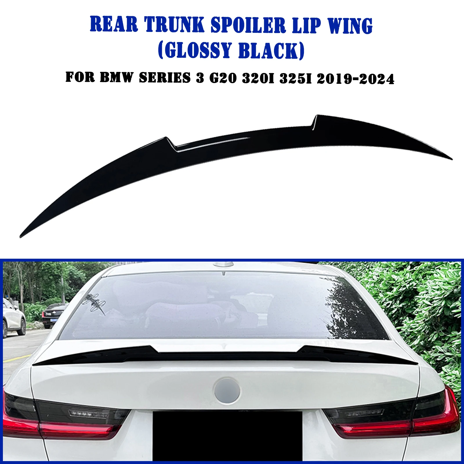 

For BMW 3 Series G20 320i 325i 2019-2024 Rear Trunk Lid Spoiler Wing Carbon Fiber Look/Gloss Black Tailgate Splitter Tail Lip