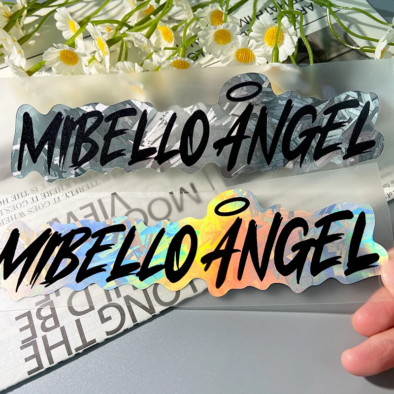 MIBELLO ANGEL Motorcycle Decorative Stickers Waterproof for Scooter Fuel Tanks, Deflectors,DIY Helmets Silver Holographic Carbon