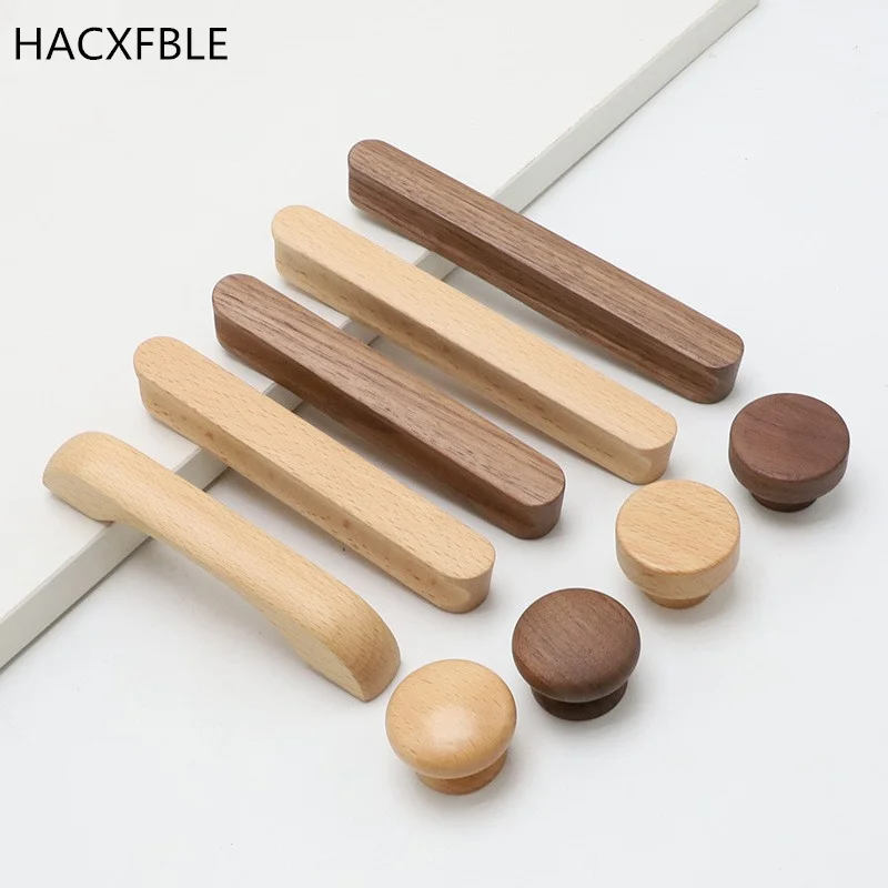 Nordic Wooden Cabinet Pulls Beech Walnut Solid Wood Furniture Doors Knobs Kitchen Cabinets Wardrobe Drawers Wood Furniture Pulls