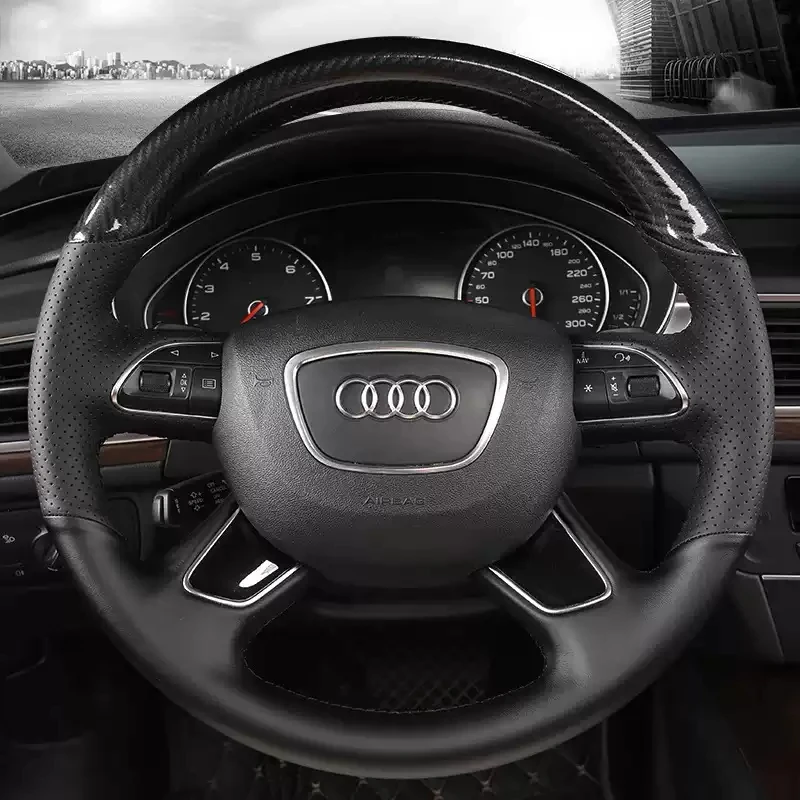 

For Audi A6L A4L Steering Wheel Cover Genuine Leather Hand-stitched Custom Car Steering Wheel Braid Cover Car Accessories