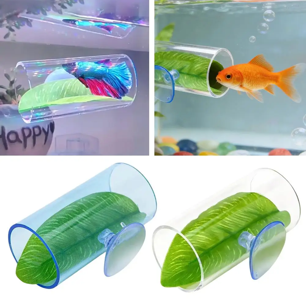 Acryl Betta Fisch Tunnel Versteck Bonsai Haus Blatt Ruheplatz Aquarium Dekorationen Fischbecken Ornament Schutz für Betta Kleine Fische