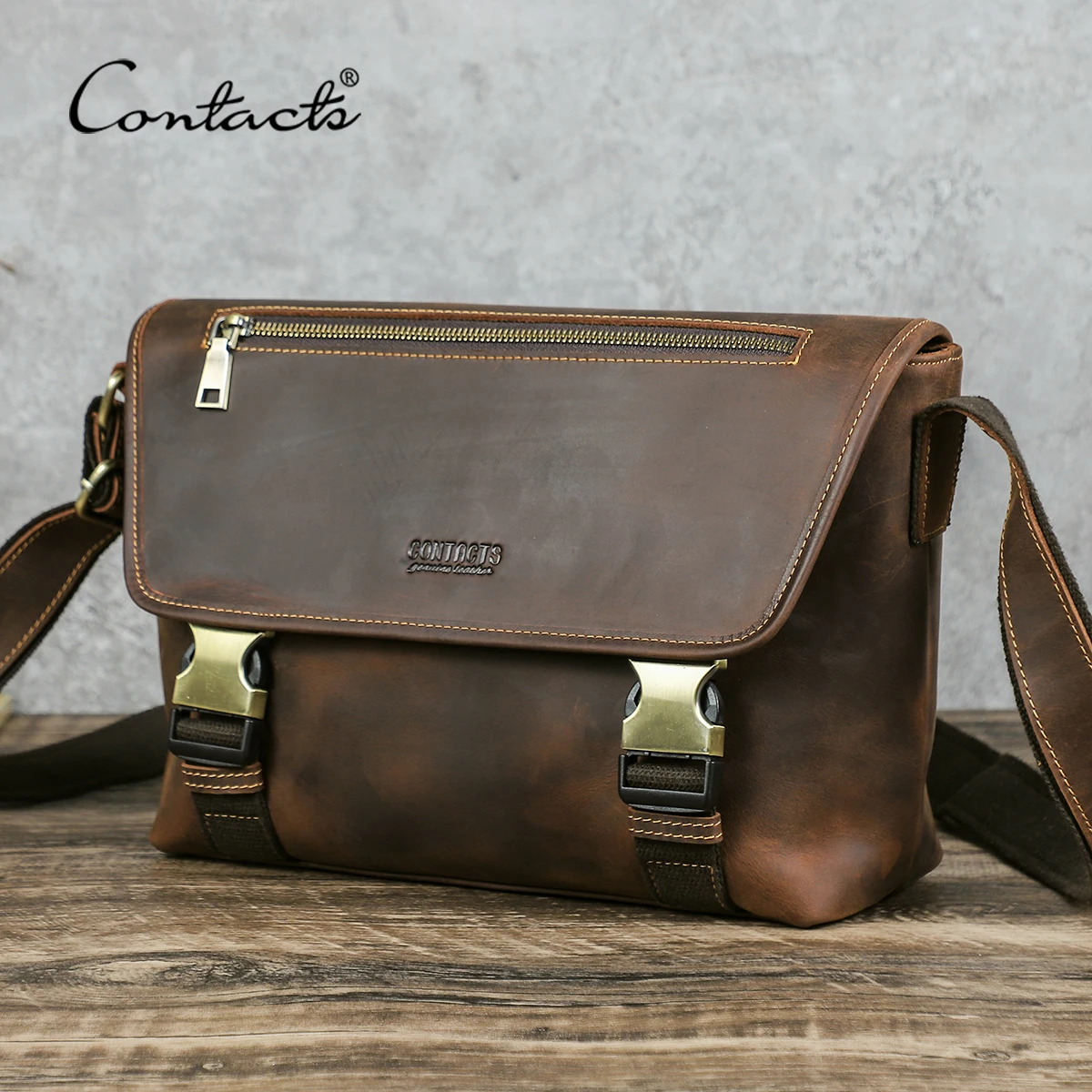 CONTACT'S Genuine Leather Shoulder Bags for Men Luxury Designer Flap Messenger Crossbody Bags Men's Bags for 11 inch iPad Pro