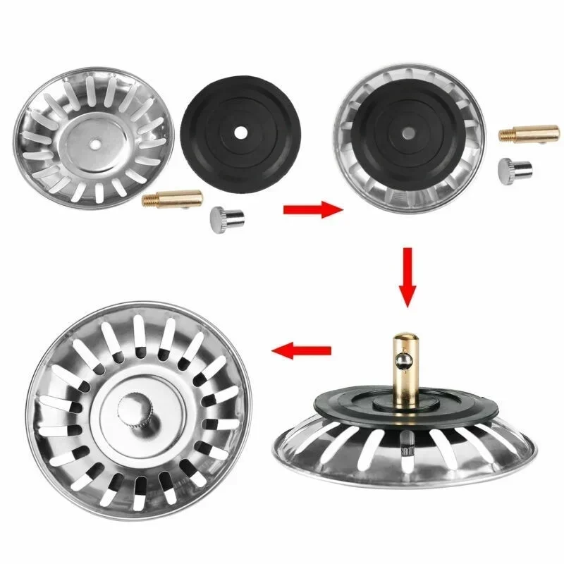 Colador de alcantarillado para fregadero de cocina, tapón de drenaje de acero inoxidable, tapón de residuos, filtro antiobstrucción, accesorios de