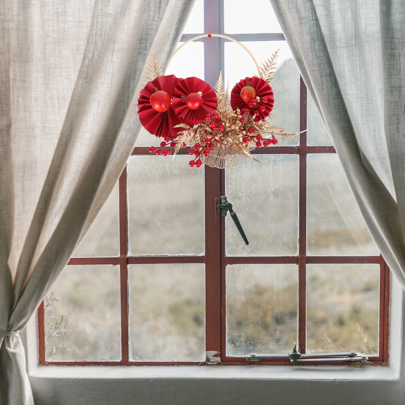 

New Year Wreath Home Decor Adornment Artificial Bamboo Ring PendantDecorative Wreath Delicate Flower