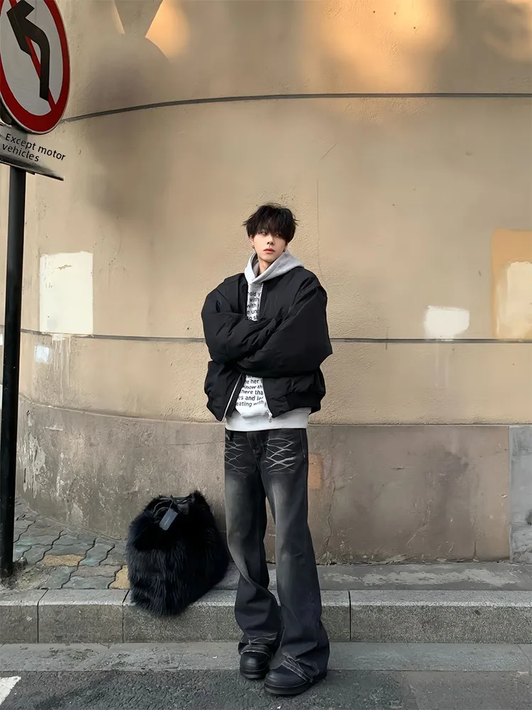 

Cleanfit ort Baseball Jaet Men's Street Sle Cool American Retro oulder Clipper Polyester Fiber Zipper Closure Long Sl...