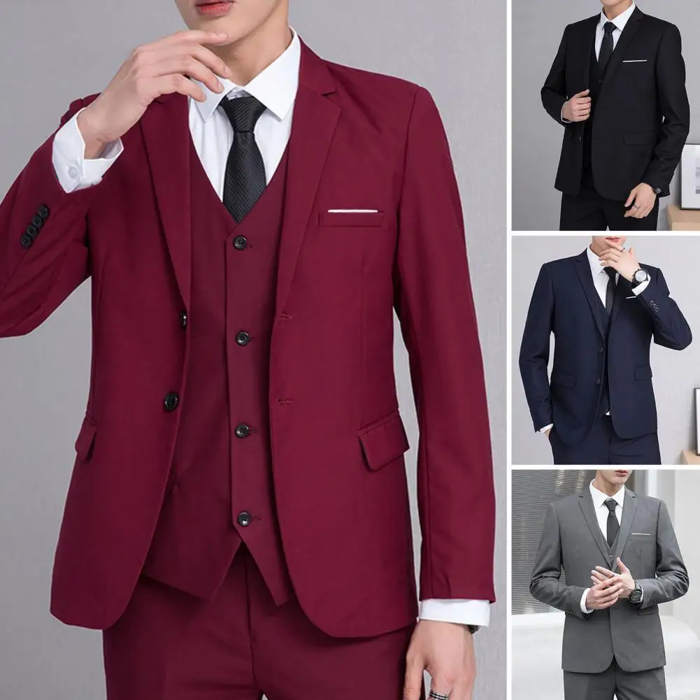 

Everyday Suit Coat Elegant Men's Slim Fit Business Suit Jacket with Lapel Two Buttons Flap Pockets Solid Color for Formal