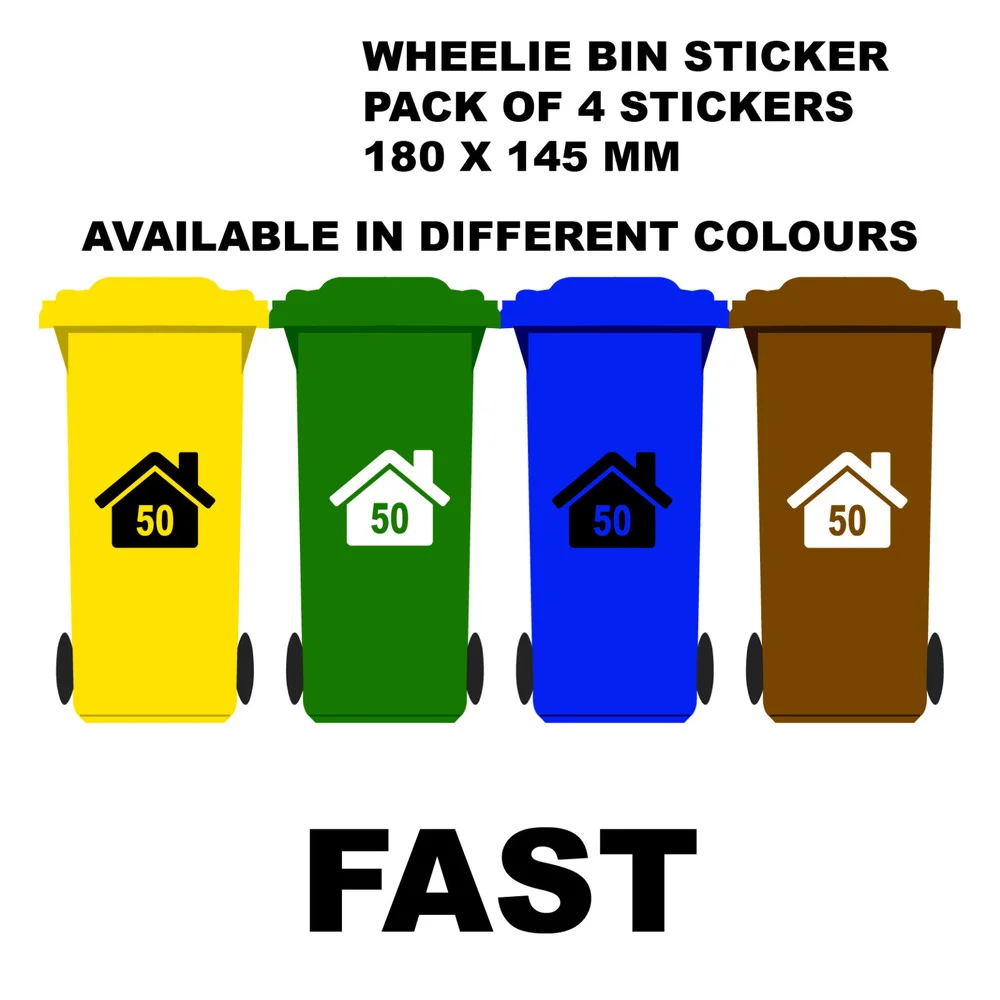 4x Wheelie BIN Çıkartmalar Özel Ev Numarası Vinil Grafik Çıkartması HıZLı KARGO Özelleştirilmiş