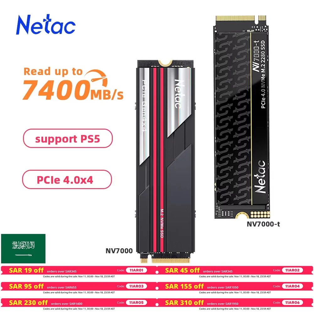 Netac 7400MB/s SSD NVMe M2 2TB 1TB  512GB 4TB Internal Solid State Hard Drive M.2 PCIe 4.0x4 2280 SSD Disk for PS5 Laptop PC