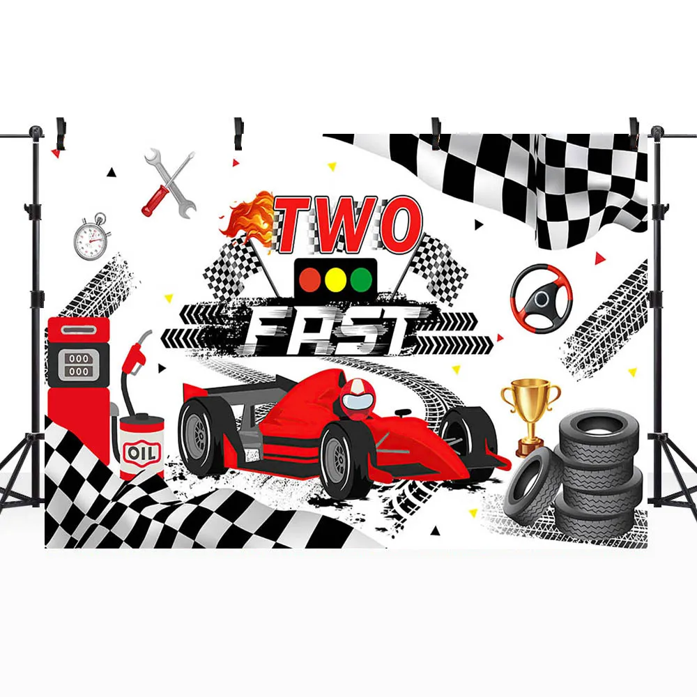 Mocsicka tema Racing bambini compleanno sfondo due veloce rosso sport Car Boy 2nd Birthday Party Decor sfondo Photocall puntelli