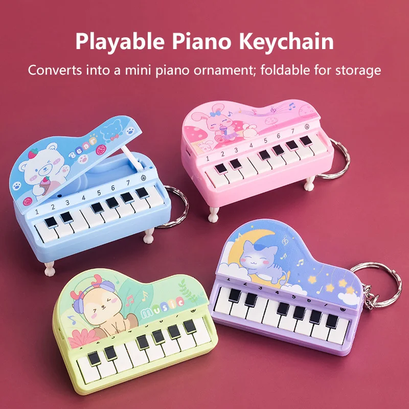 1pc New Creative Cartoon Stand Up Style Mini Desktop Piano Keychain Cute Music Machine Colorful Bag Pendant Educational Gift
