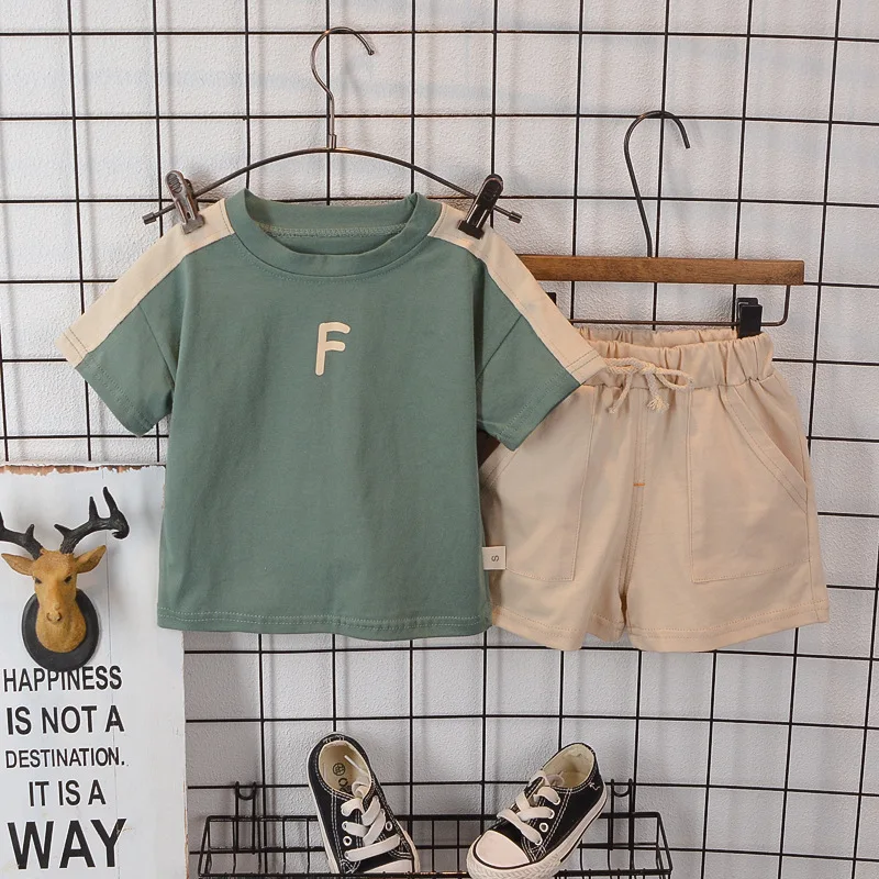 

0-5 Years Old Boy Simple Korean Fashion T-Shirt + Baby Summer Cotton Shorts Suit