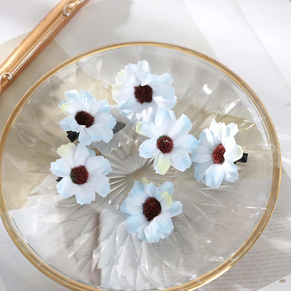 AWAYTR 6Pcs New Small Flower Hairpins Cute Daisy Headwear Romantic Hair Accessories Girl Side Bangs Clip Sweet Hair Clips Headdr