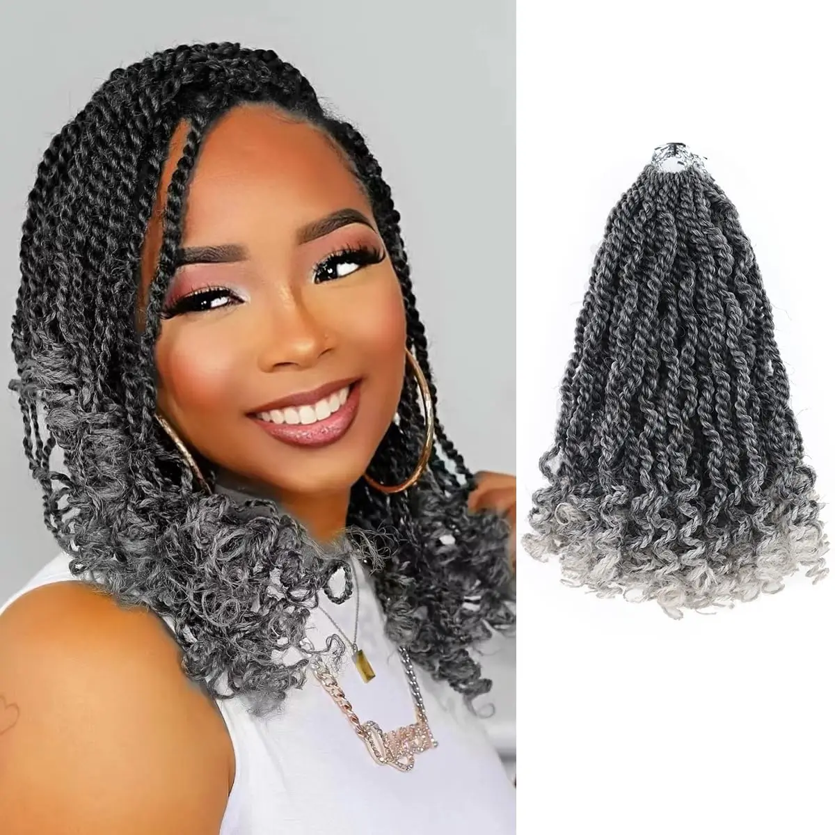 1/5/8 Packs 15-120 Strands Senegalese Twist Crochet Hair Kinky Twist Crochet Braiding Hair with Curly Ends Rope Twist Synthetic