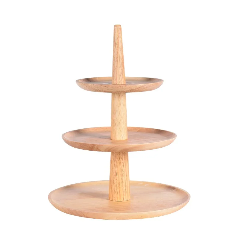 Three-layer plate hotel buffet multi-layer fruit snack plate solid wood fruit shelf