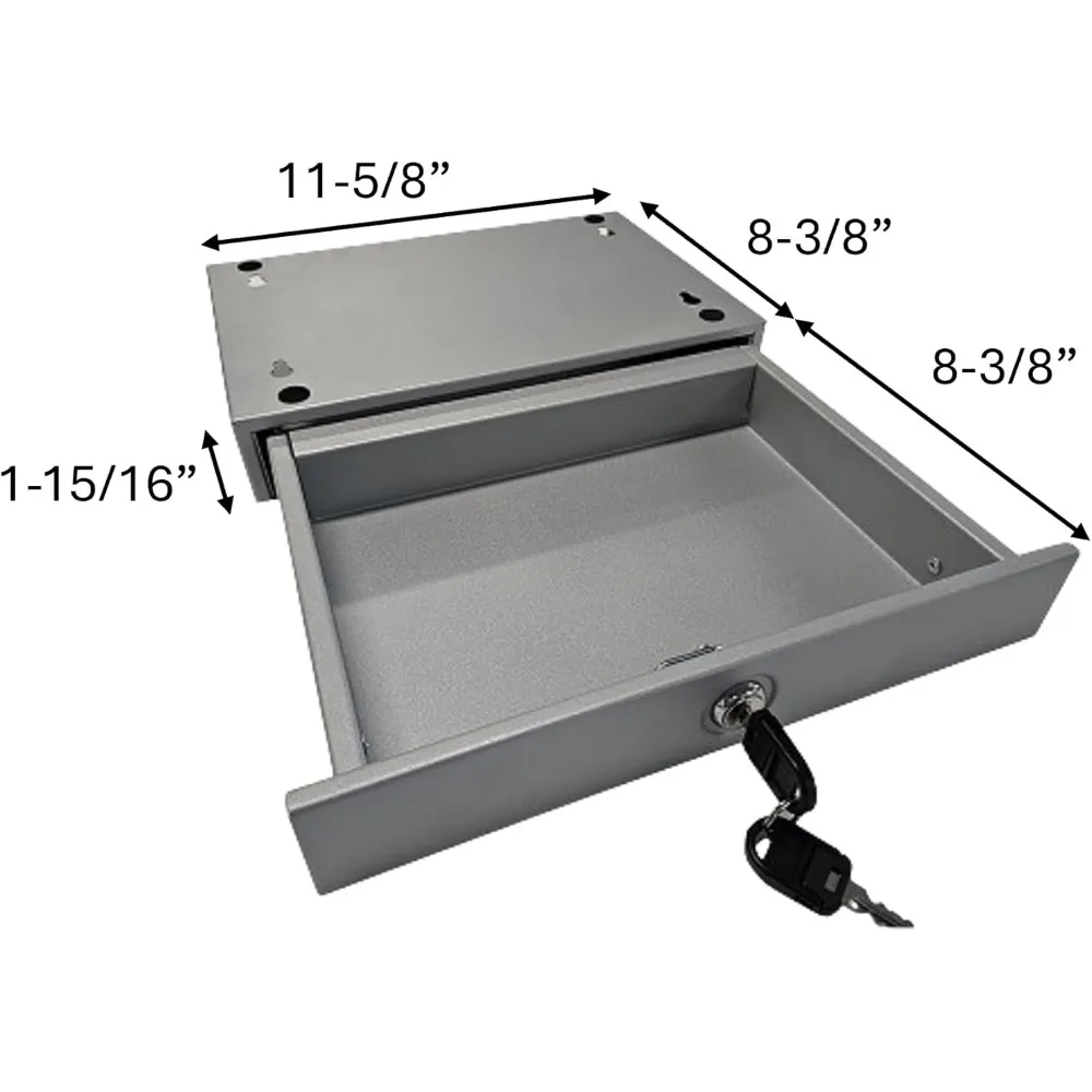 Kleine Schublade unter der Oberfläche aus Metall mit gebürstetem Silber-Finish – sichere Aufbewahrungslösung