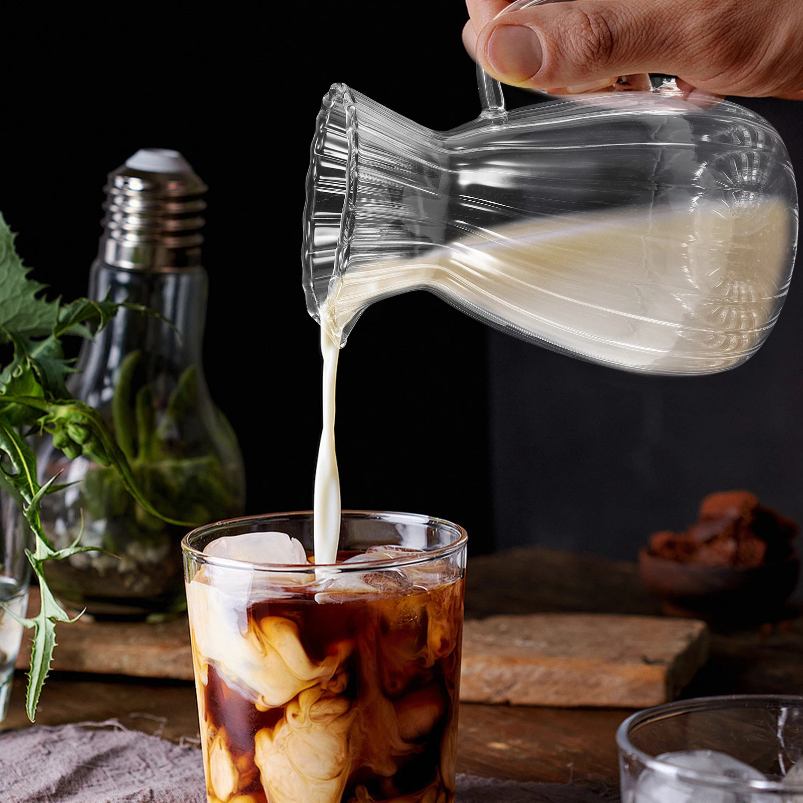 

Transparent Glass Milk Pitcher Delicate Daily Use Creamer Pitcher Smooth Surface Wearresistant Home Supply Retro Style