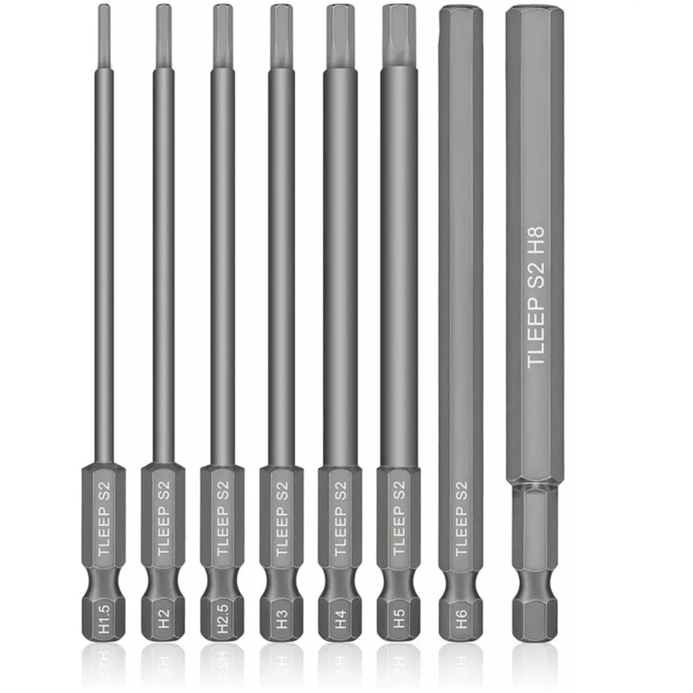 8 PC 1 4 HEX Shank เจาะชุด Bit ประแจไขควงซ็อกเก็ตบิต 100 มม.เมตริกไฟฟ้าไขควงแม่เหล็กซ็อกเก็ตบิต