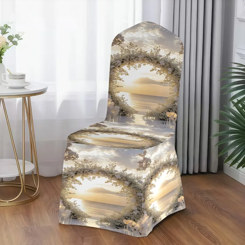 2D Romantic Love Heart & Rose Printed Stretch Full Coverage Chair Cover