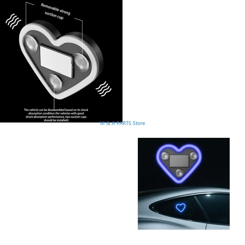 U1JF 1pc/2pcs Solar Heart Shaped Car Light Auto Window Decorative LED With Adjustable Colors And Suction Mount
